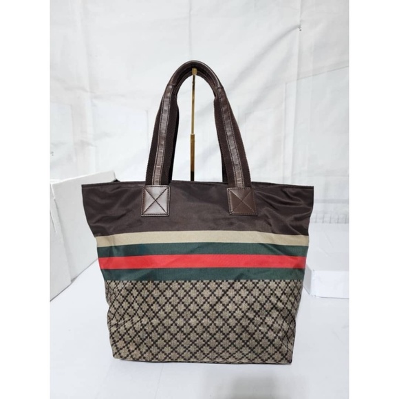 Authentic Gucci Diamante Canvas Web Shopping Tote Bag Brown/Beige - Picture 4 of 15